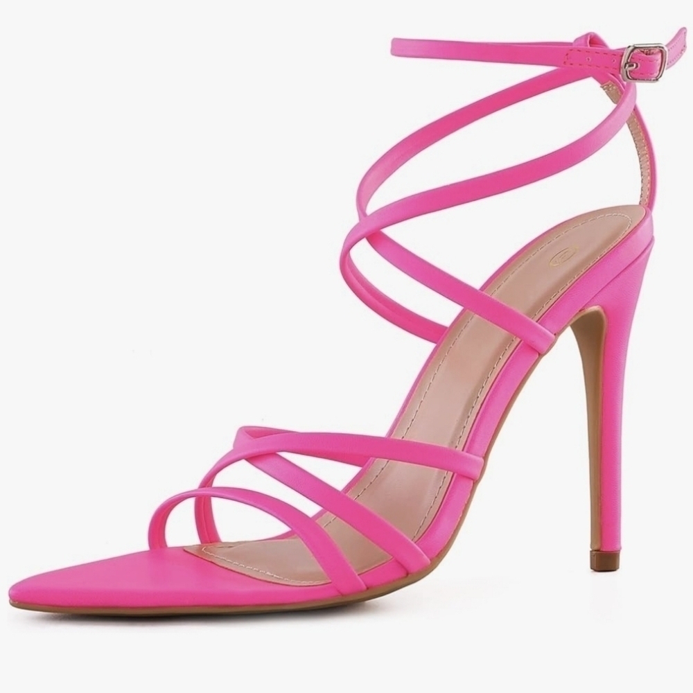 NIB mysoft Women's Peep Toe Strappy Stilettos in Hot Pink,  Size 9